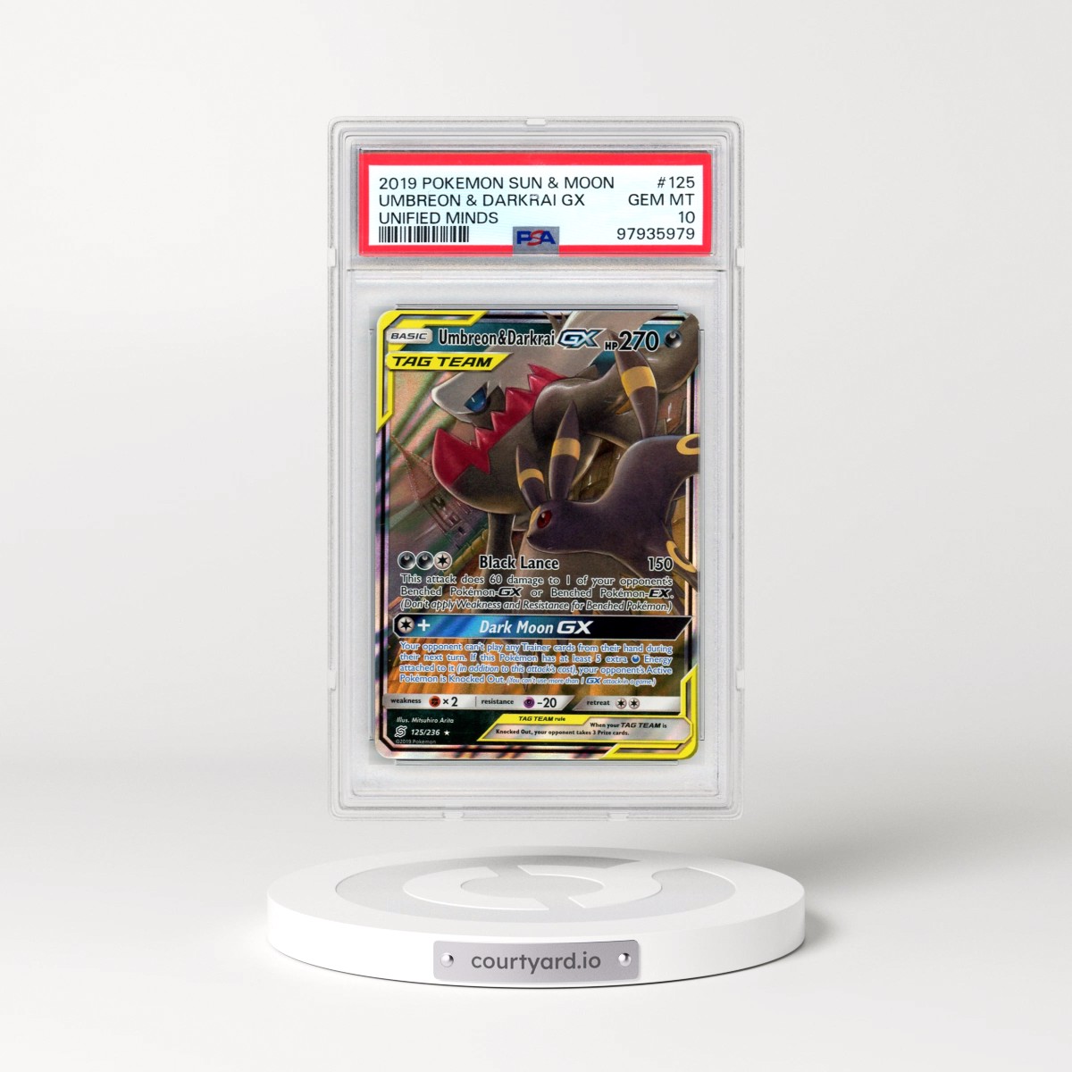 2019 Pokémon Sun & Moon Unified Minds #125 Umbreon & Darkrai GX - Holo (PSA 10 GEM MINT)