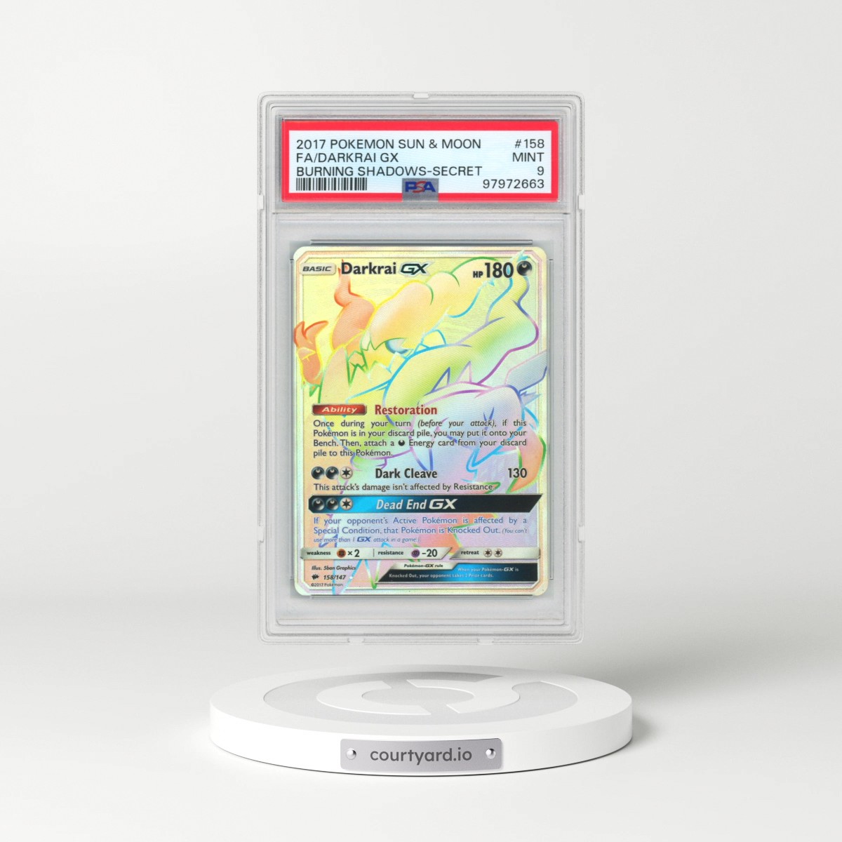 2017 Pokémon Sun & Moon Burning Shadows #158 Darkrai GX - Holo Full Art Secret (PSA 9 MINT)