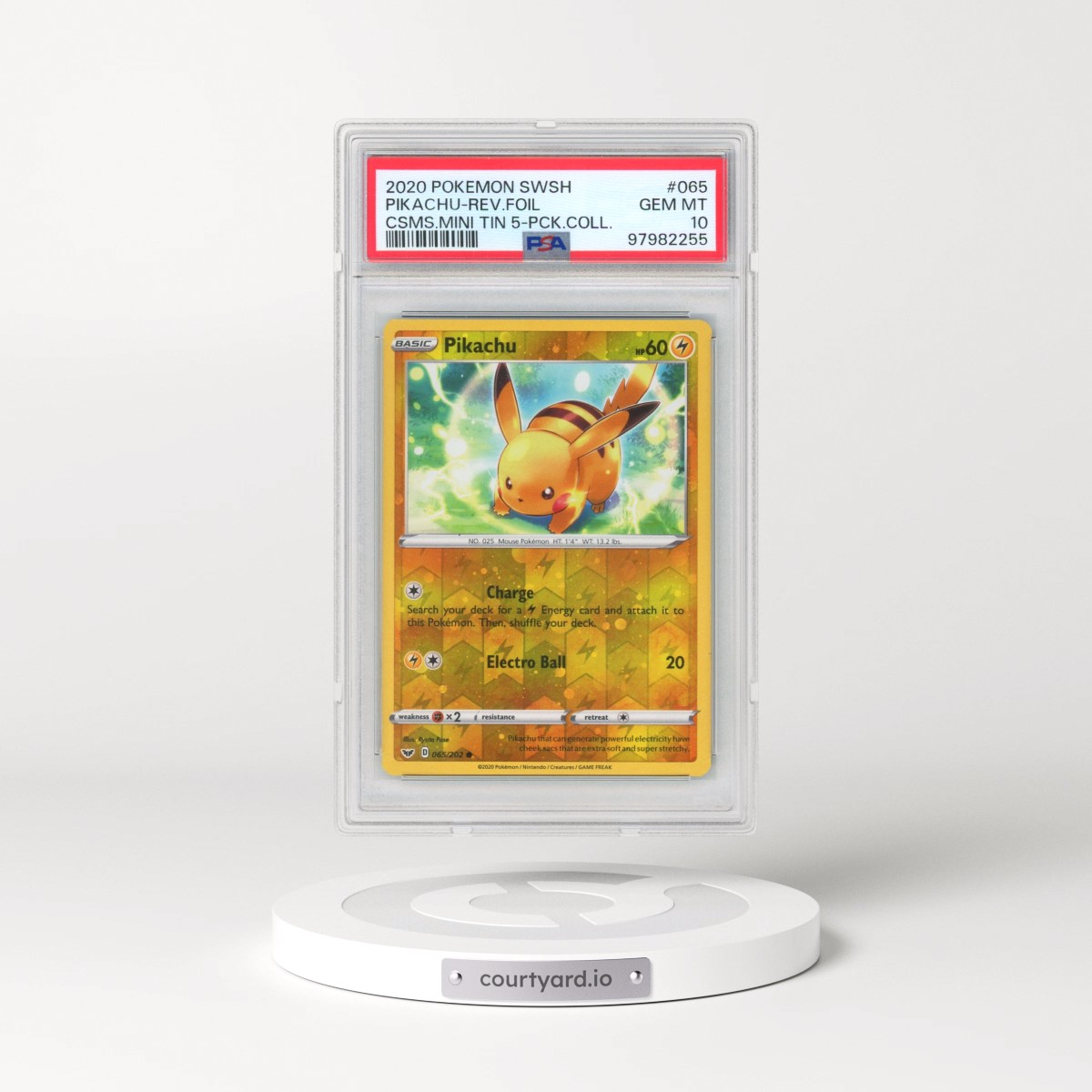 2020 Pokémon Sword & Shield #065 Pikachu - Reverse Foil Cosmos Mini Tin 5-Pack Collection (PSA 10 GEM MINT)
