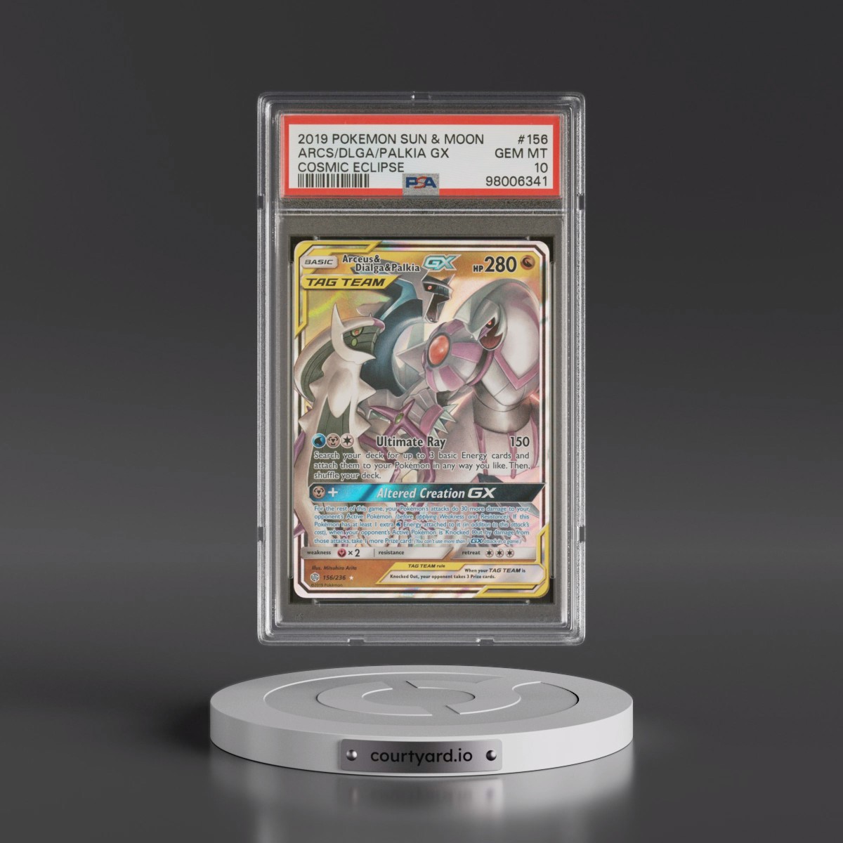 2019 Pokémon Sun & Moon Cosmic Eclipse #156 Arceus & Dialga & Palkia GX - Holo (PSA 10 GEM MINT)