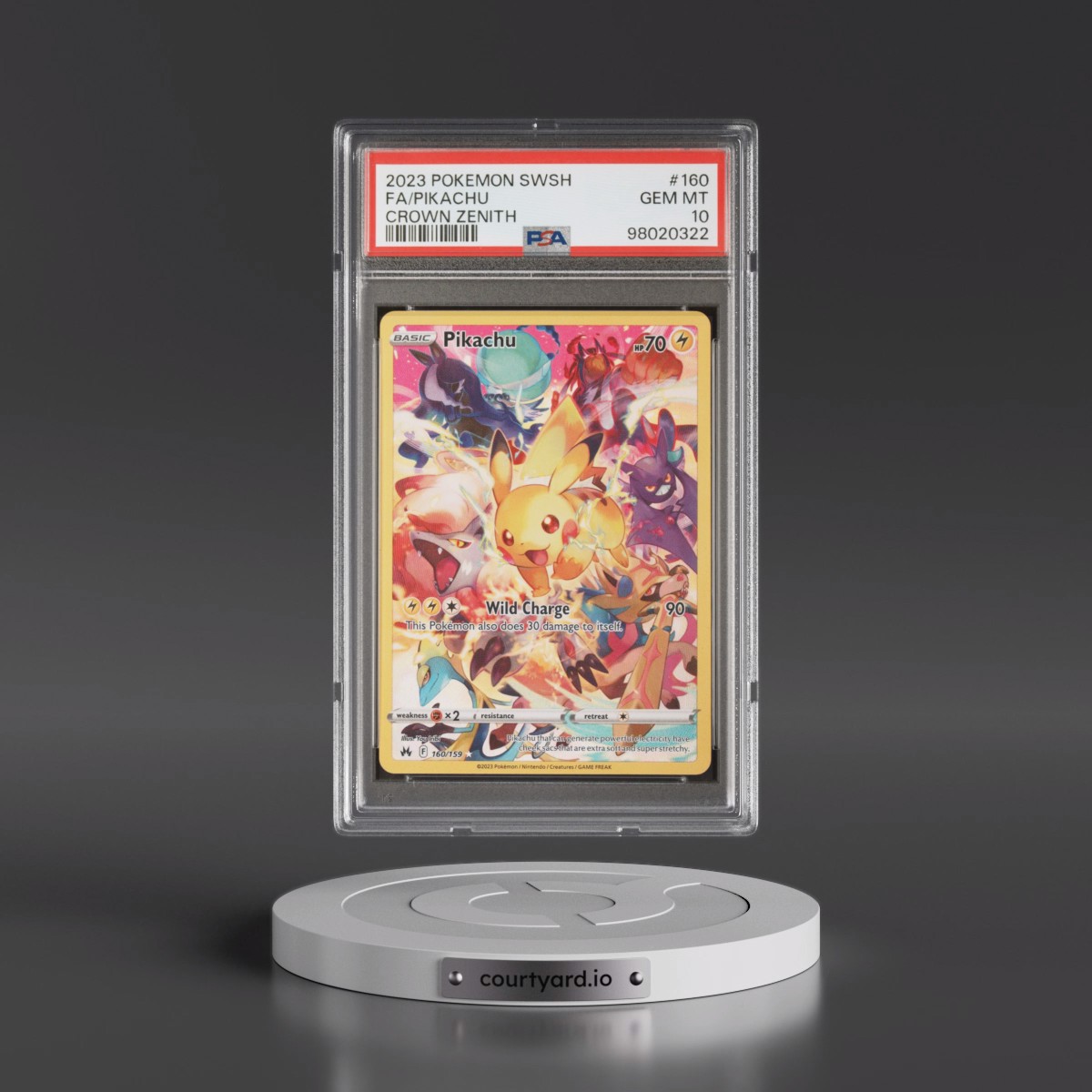 2023 Pokémon Sword and Shield Crown Zenith #160 Pikachu - Full Art (PSA 10 GEM MINT)