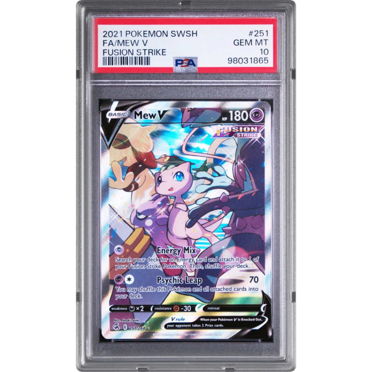 2021 Pokémon Sword & Shield Fusion Strike #251 Mew V - Holo Full Art (PSA 10 GEM MINT)