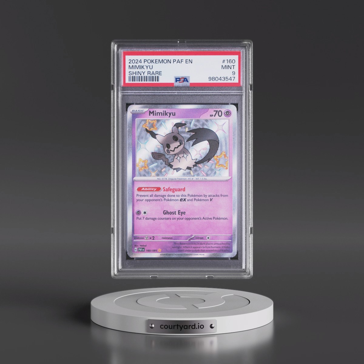 2024 Pokémon Paf EN-Paldean Fates #160 Mimikyu - Shiny Rare (PSA 9 MINT)