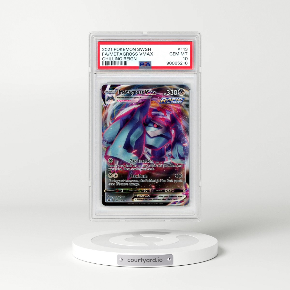 2021 Pokémon Sword & Shield Chilling Reign #113 Metagross Vmax - Full Art (PSA 10 GEM MINT)
