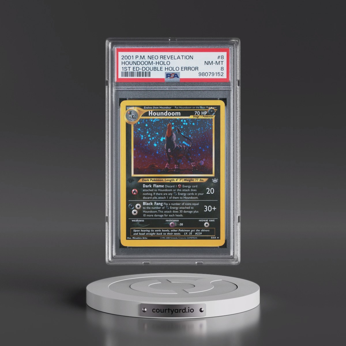 2001 Pokémon Neo Revelation #8 Houndoom - 1st Edition Double Holo Error (PSA 8 NM-MT)