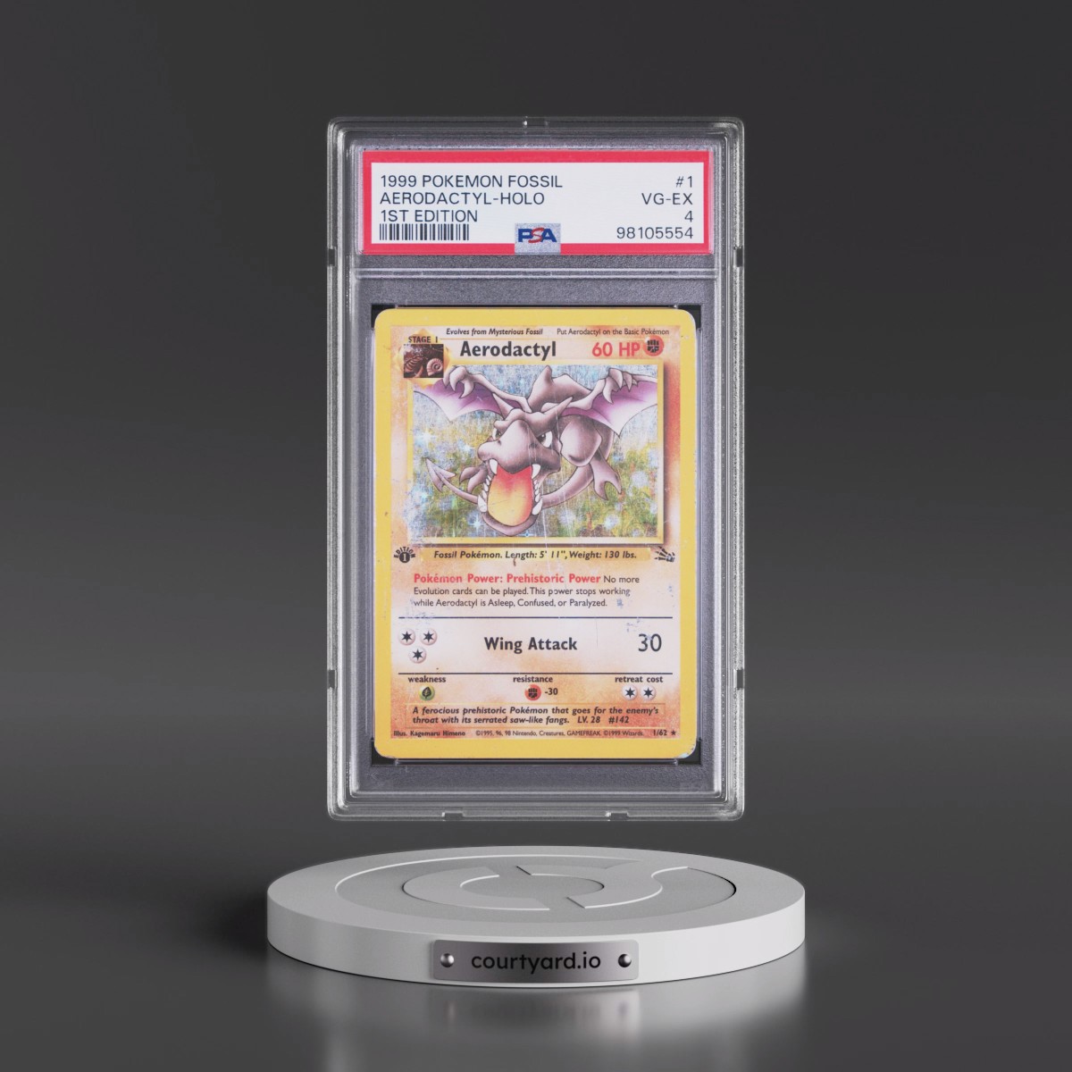 1999 Pokémon Fossil #1 Aerodactyl - 1st Edition Holo (PSA 4 VG-EX)