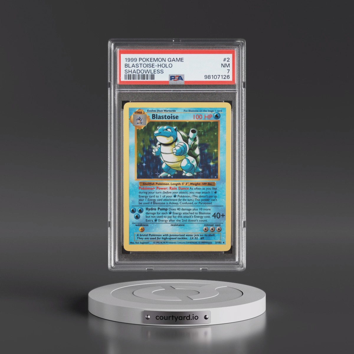 1999 Pokémon Game #2 Blastoise - Holo Shadowless (PSA 7 NM)