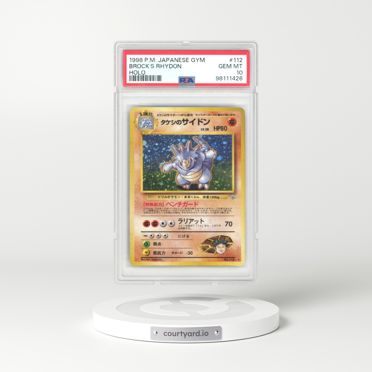 1998 Pokémon Gym #112 Brock's Rhydon - Holo (PSA 10 GEM MINT)