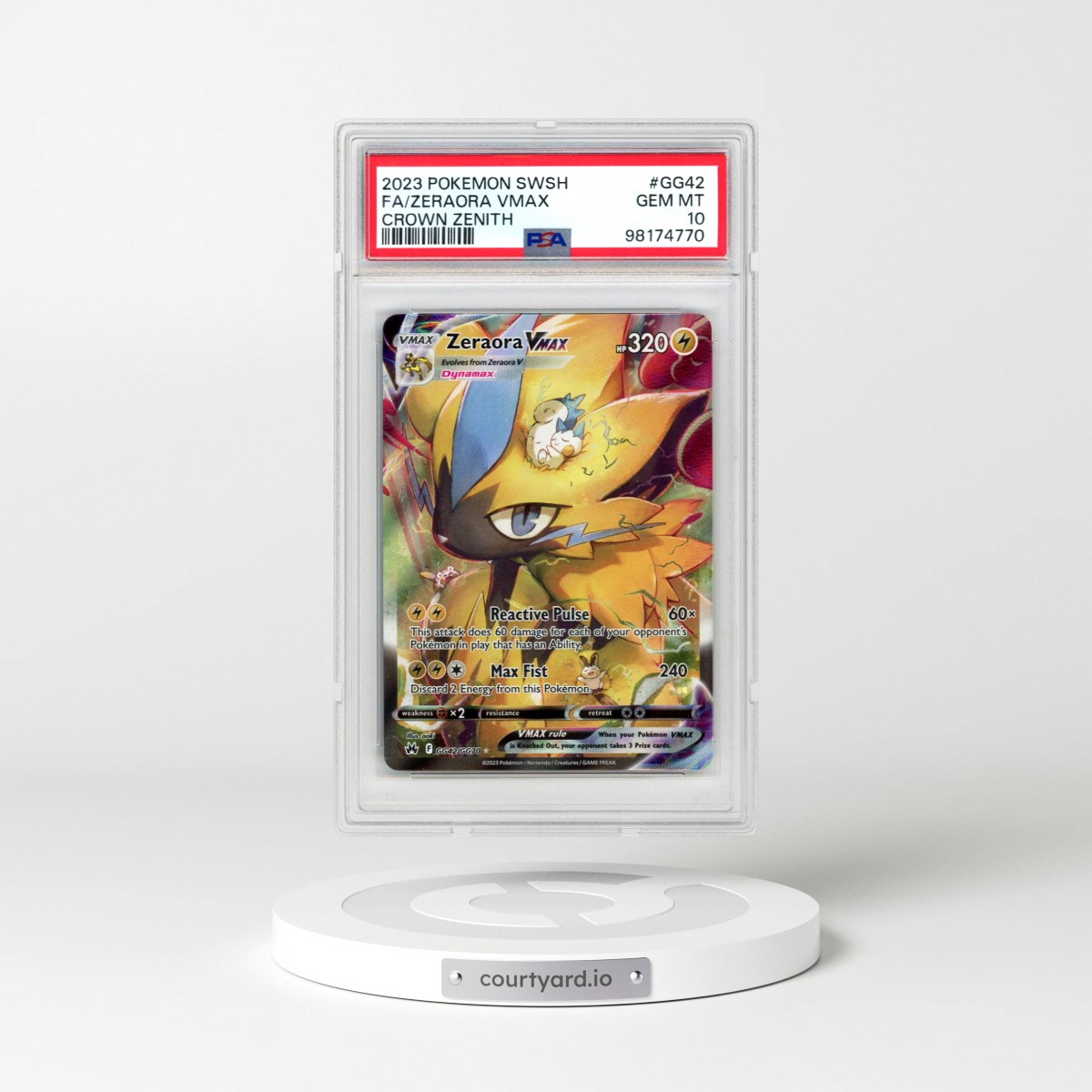 2023 Pokémon Sword and Shield Crown Zenith #GG42 Zeraora Vmax - Full Art (PSA 10 GEM MINT)