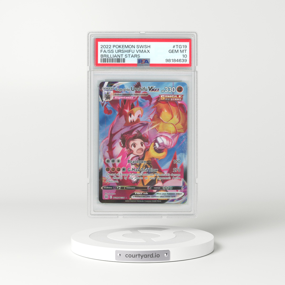 2022 Pokémon Sword & Shield Brilliant Stars #TG19 Single Strike Urshifu Vmax - Full Art (PSA 10 GEM MINT)
