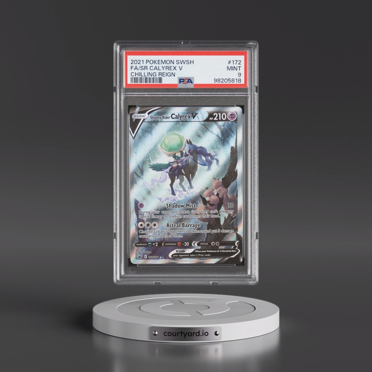 2021 Pokémon Sword & Shield Chilling Reign #172 Shadow Rider Calyrex V - Holo Full Art (PSA 9 MINT)