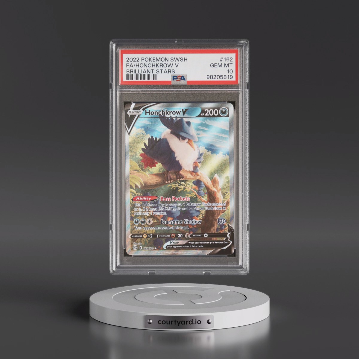 2022 Pokémon Sword & Shield Brilliant Stars #162 Honchkrow V - Holo Full Art (PSA 10 GEM MINT)