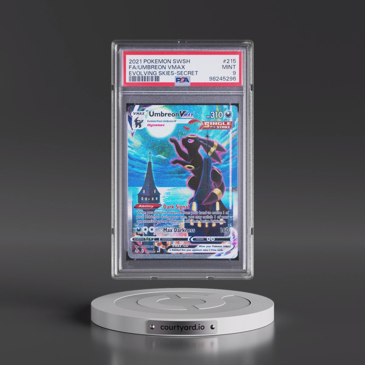 2021 Pokémon Sword & Shield Evolving Skies #215 Umbreon Vmax - Full Art Secret (PSA 9 MINT)