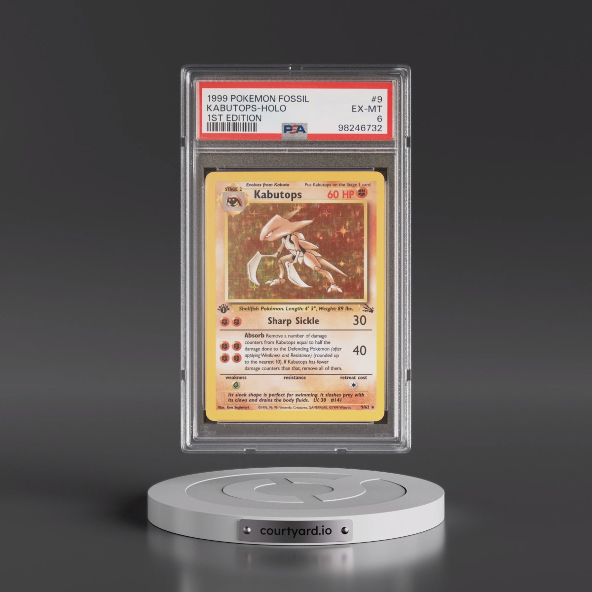 1999 Pokémon Fossil #9 Kabutops - 1st Edition Holo (PSA 6 EX-MT)