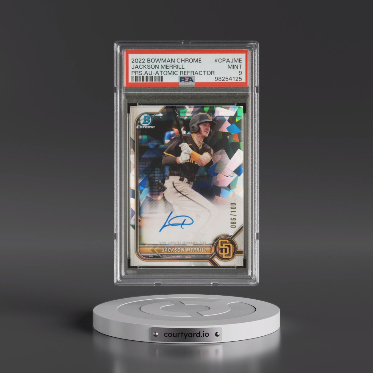 2022 Bowman Chrome Prospect Autographs #CPAJME Jackson Merrill - Atomic Refractor (PSA 9 MINT)