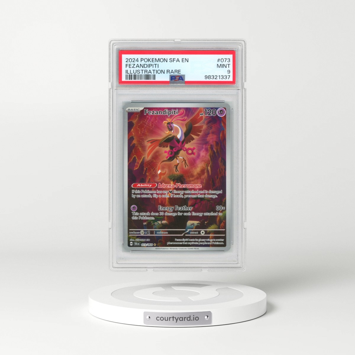 2024 Pokémon Sfa EN-Shrouded Fable #073 Fezandipiti - Illustration Rare (PSA 9 MINT)