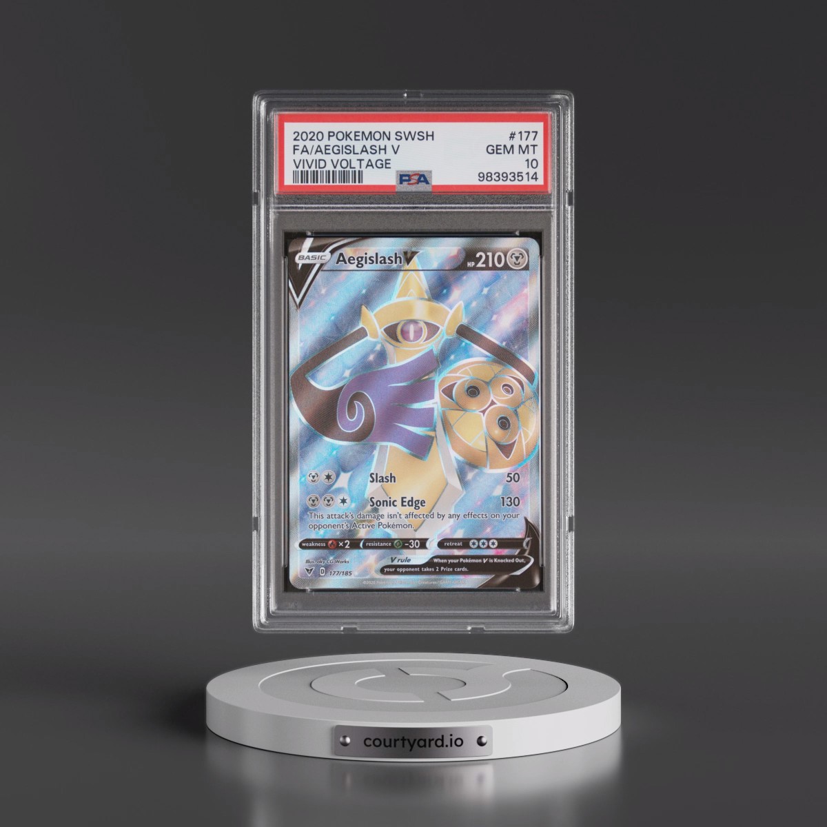 2020 Pokémon Sword & Shield Vivid Voltage #177 Aegislash V - Holo Full Art (PSA 10 GEM MINT)