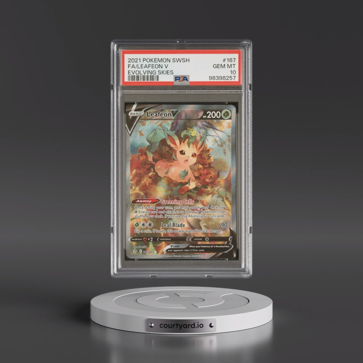 2021 Pokémon Sword & Shield Evolving Skies Leafeon V - Holo Full Art #167 PSA 10