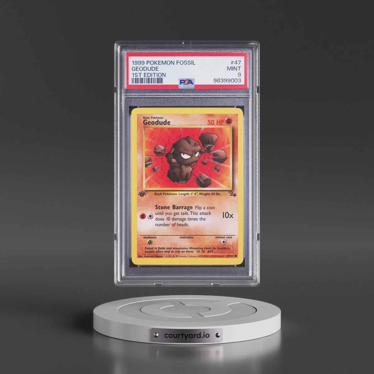 1999 Pokémon Fossil #47 Geodude - 1st Edition (PSA 9 MINT)