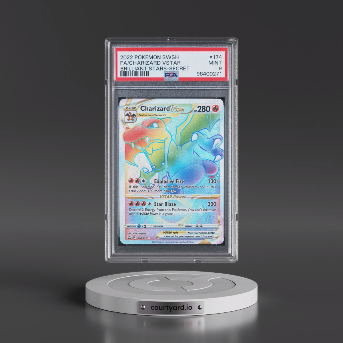 2022 Pokémon Sword & Shield Brilliant Stars #174 Charizard Vstar - Full Art Secret (PSA 9 MINT)