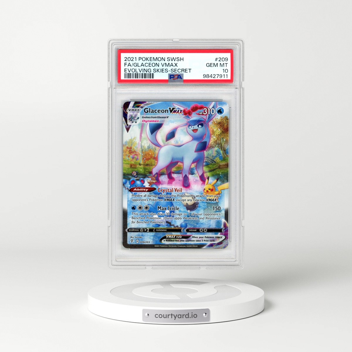 2021 Pokémon Sword & Shield Evolving Skies #209 Glaceon Vmax - Full Art Secret (PSA 10 GEM MINT)