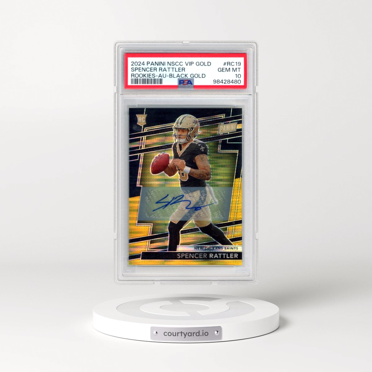 2024 Panini National Sports Collectors Convention VIP Gold Rookies #RC19 Spencer Rattler - Autograph-Black Gold (PSA 10 GEM MINT)