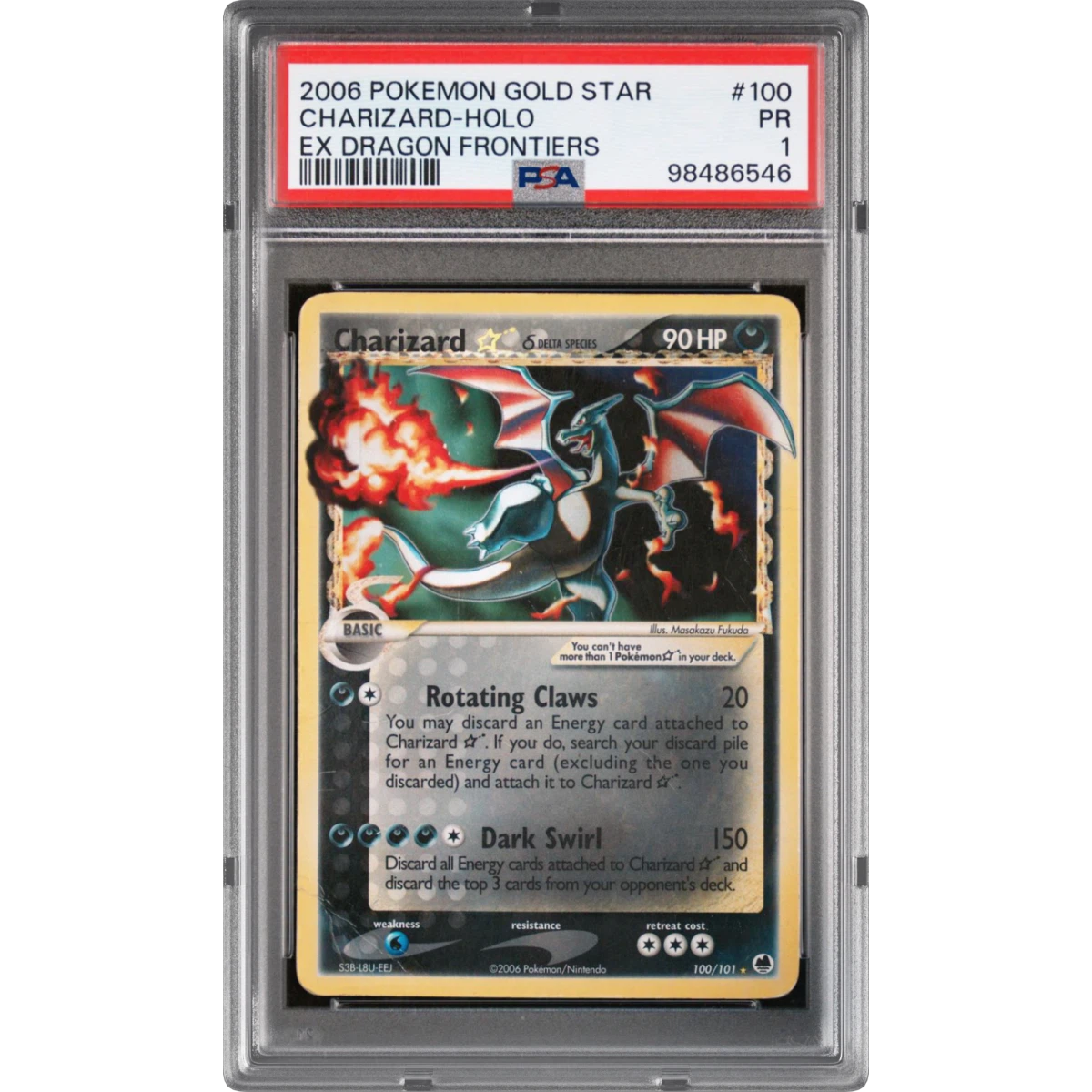 2006 Pokémon EX Dragon Frontiers #100 Charizard - Holo Gold Star (PSA 1 PR)