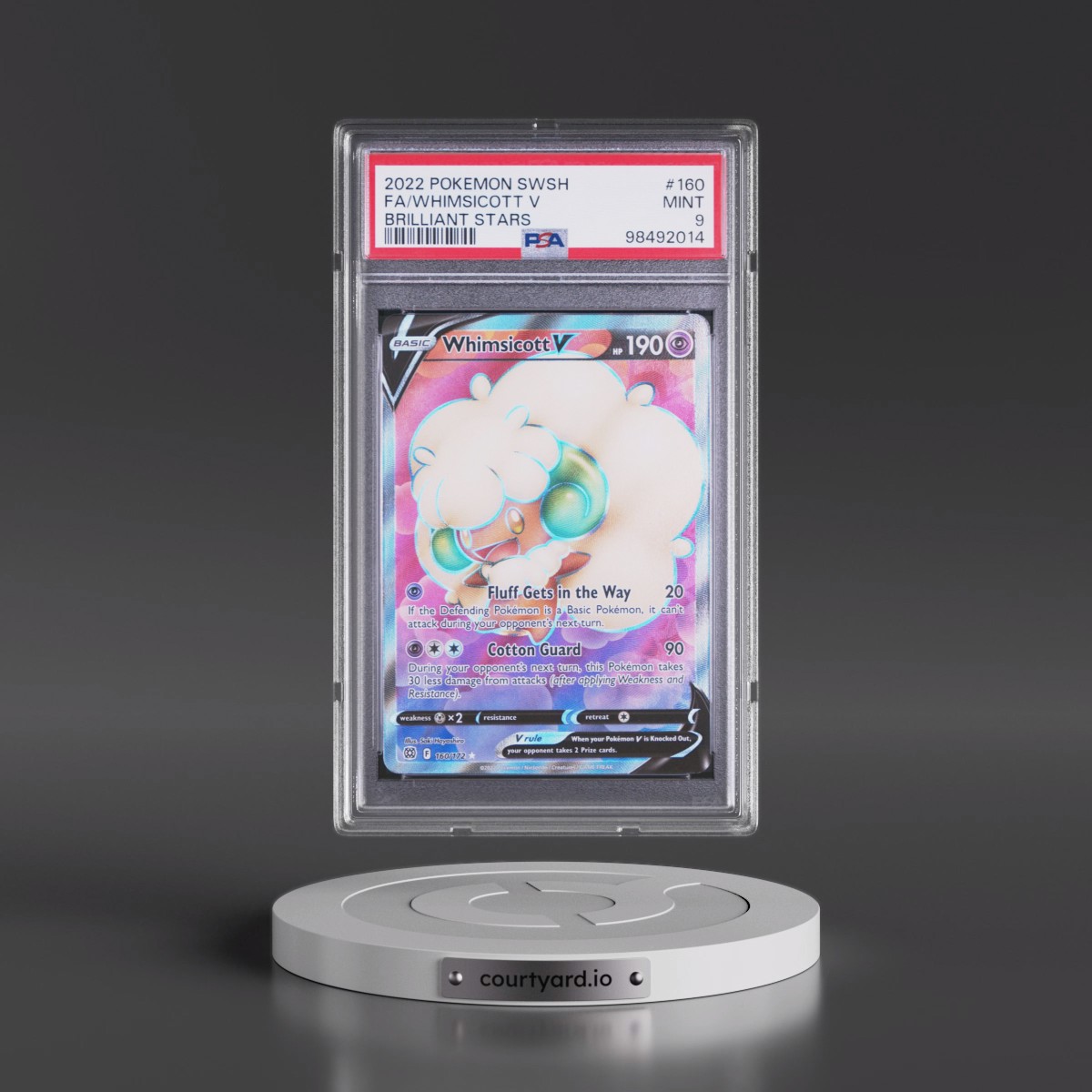 2022 Pokémon Sword & Shield Brilliant Stars #160 Whimsicott V - Holo Full Art (PSA 9 MINT)