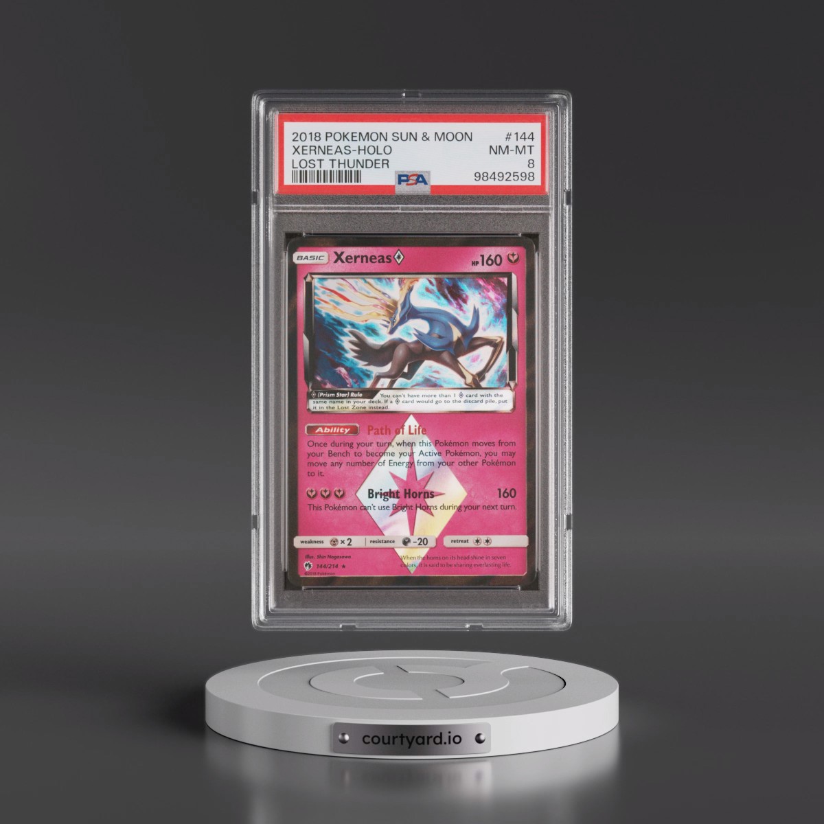 2018 Pokémon Sun & Moon Lost Thunder #144 Xerneas - Holo (PSA 8 NM-MT)