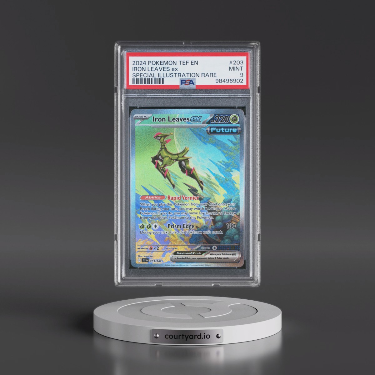 2024 Pokémon Tef EN-Temporal Forces #203 Iron Leaves EX - Holo Special Illustration Rare (PSA 9 MINT)