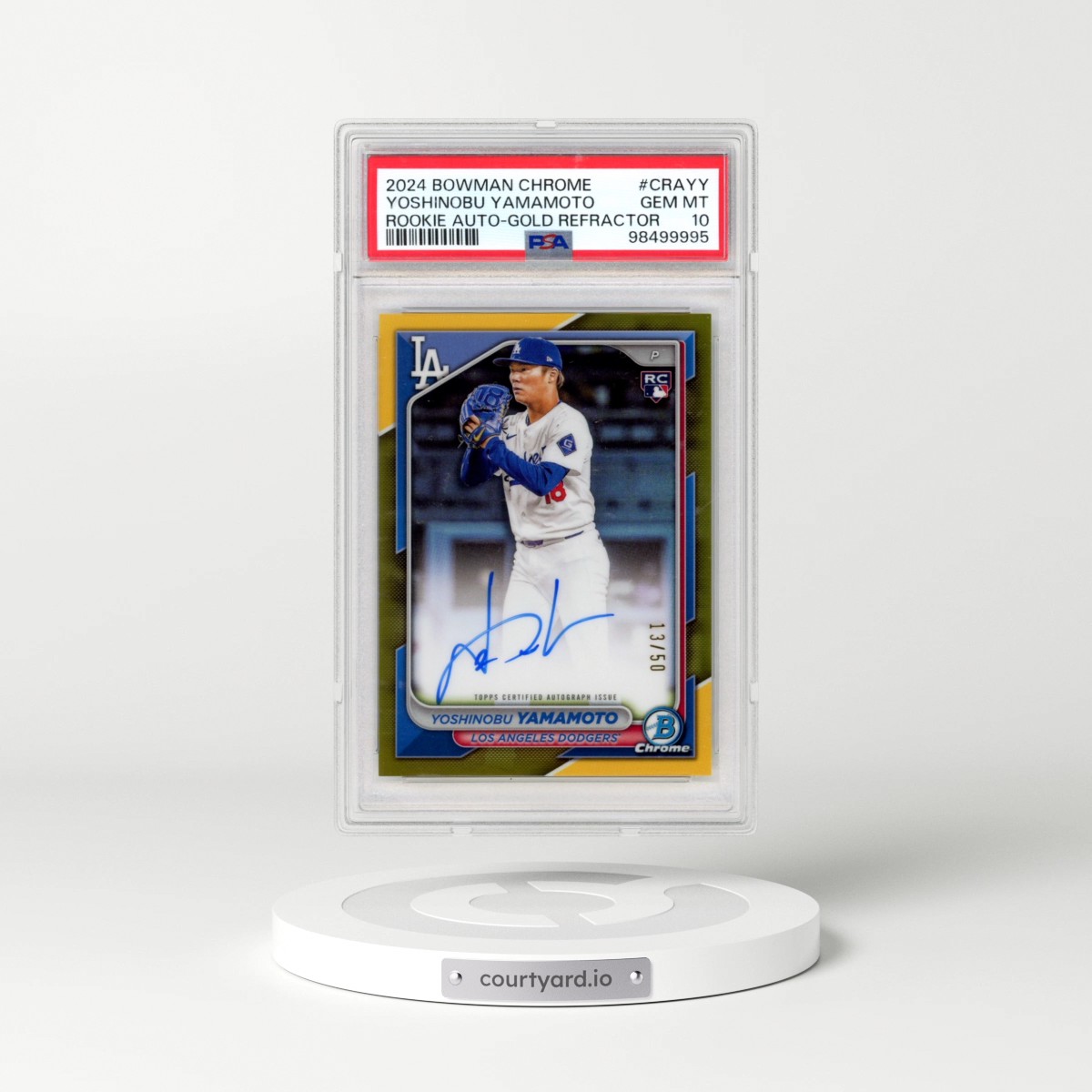 2024 Bowman Chrome Chrome Rookie Autographs #CRAYY Yoshinobu Yamamoto - Gold Refractor (PSA 10 GEM MINT)