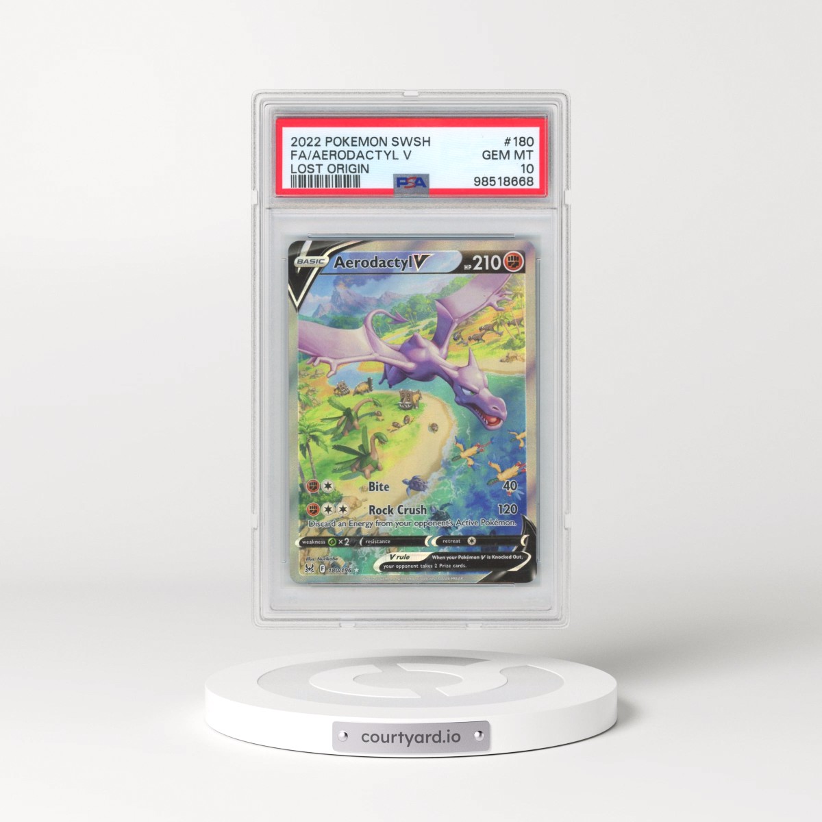 2022 Pokémon Sword & Shield Lost Origin #180 Aerodactyl V - Holo Full Art (PSA 10 GEM MINT)