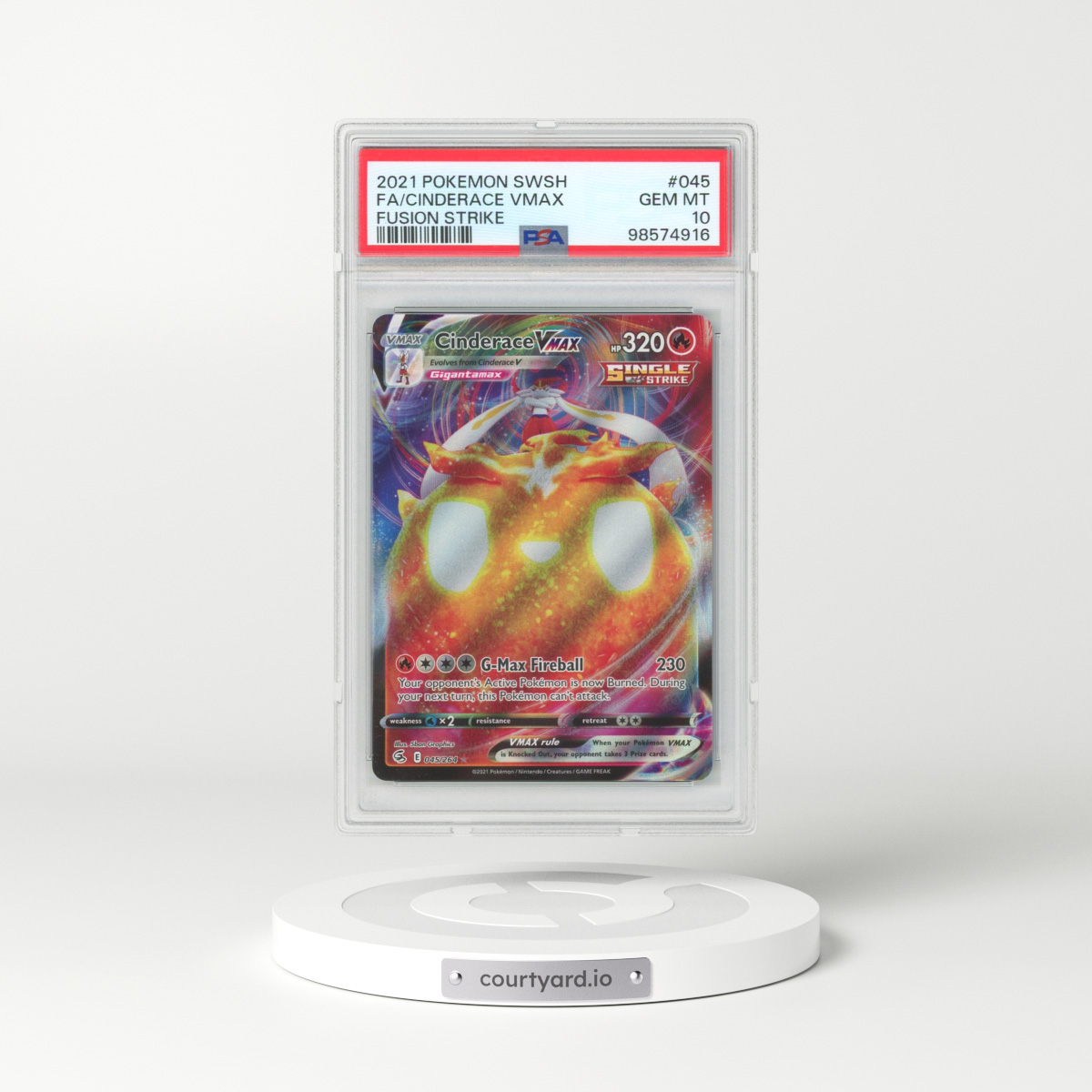 2021 Pokémon Sword & Shield Fusion Strike #045 Cinderace Vmax - Full Art (PSA 10 GEM MINT)