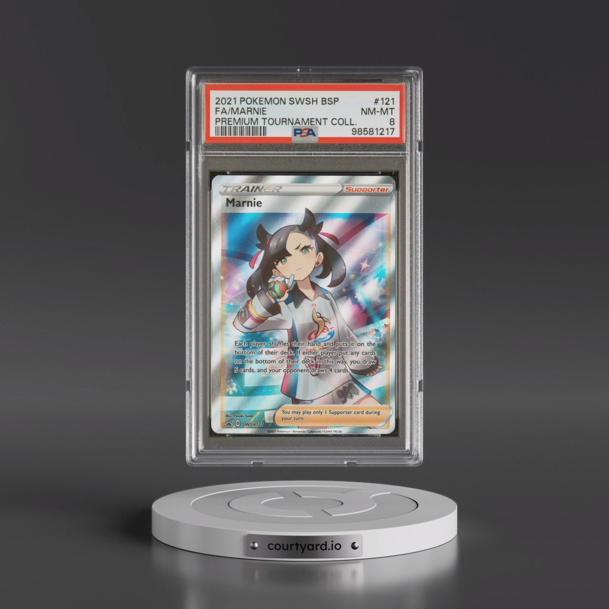2021 Pokémon Swsh Black Star Promo #121 Marnie - Full Art Marnie Premium Tournament Collection (PSA 8 NM-MT)