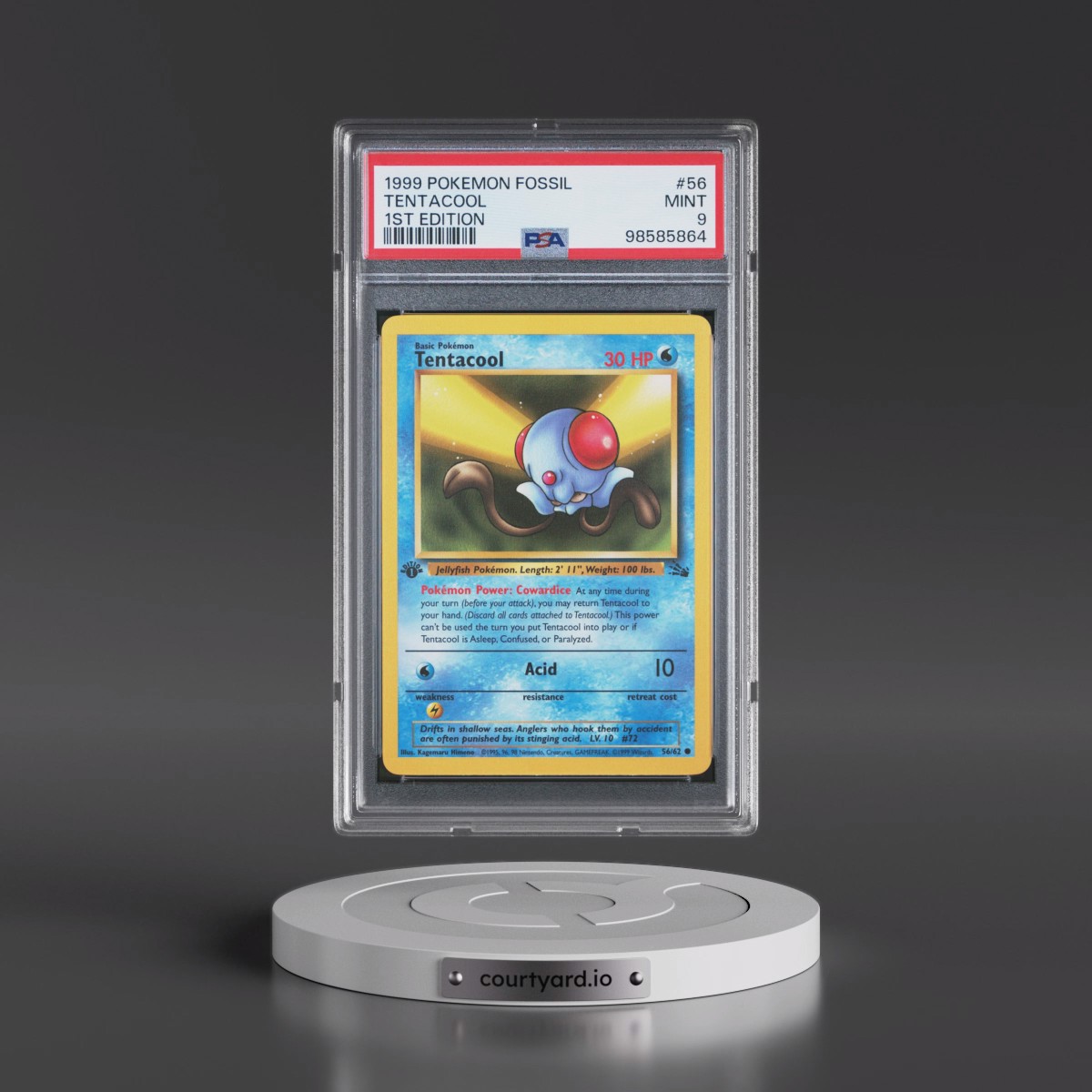 1999 Pokémon Fossil #56 Tentacool - 1st Edition (PSA 9 MINT)