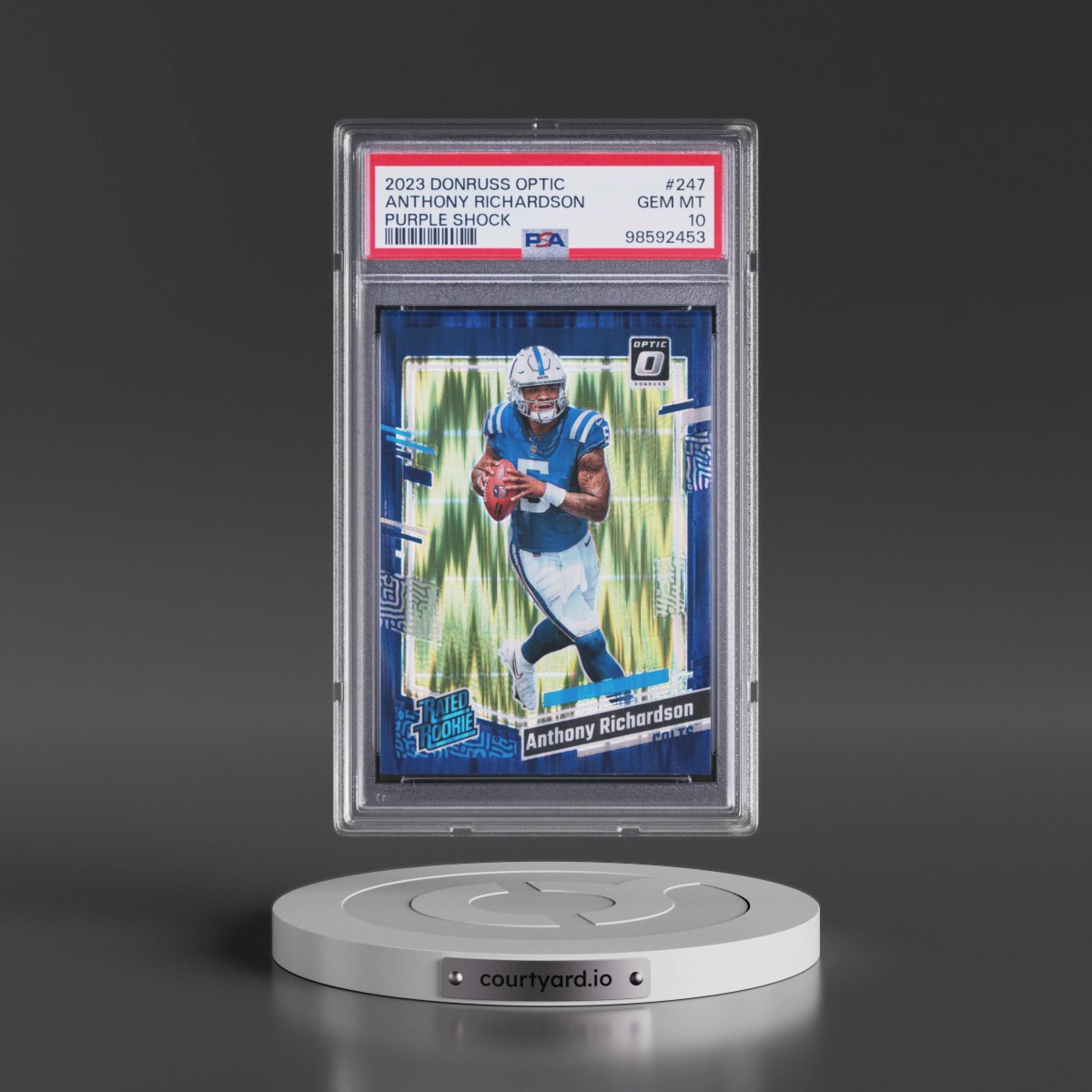 2023 Panini Donruss Optic #247 Anthony Richardson - Purple Shock (PSA 10 GEM MINT)