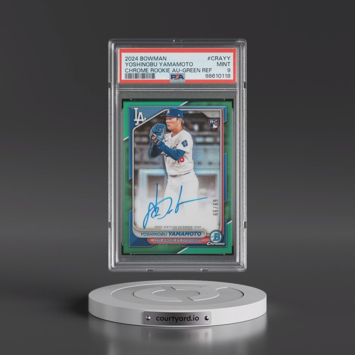 2024 Bowman Chrome Rookie Autographs #CRAYY Yoshinobu Yamamoto - Green Refractor (PSA 9 MINT)