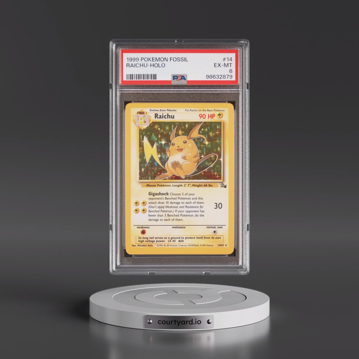 1999 Pokémon Fossil #14 Raichu - Holo (PSA 6 EX-MT)