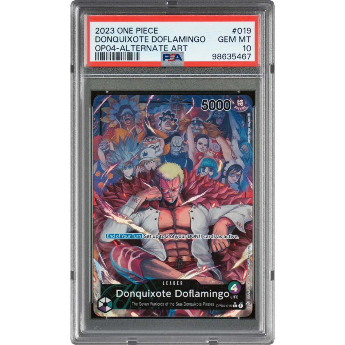 2023 One Piece OP04-Kingdoms of Intrigue #019 Donquixote Doflamingo - Alternate Art (PSA 10 GEM MINT)