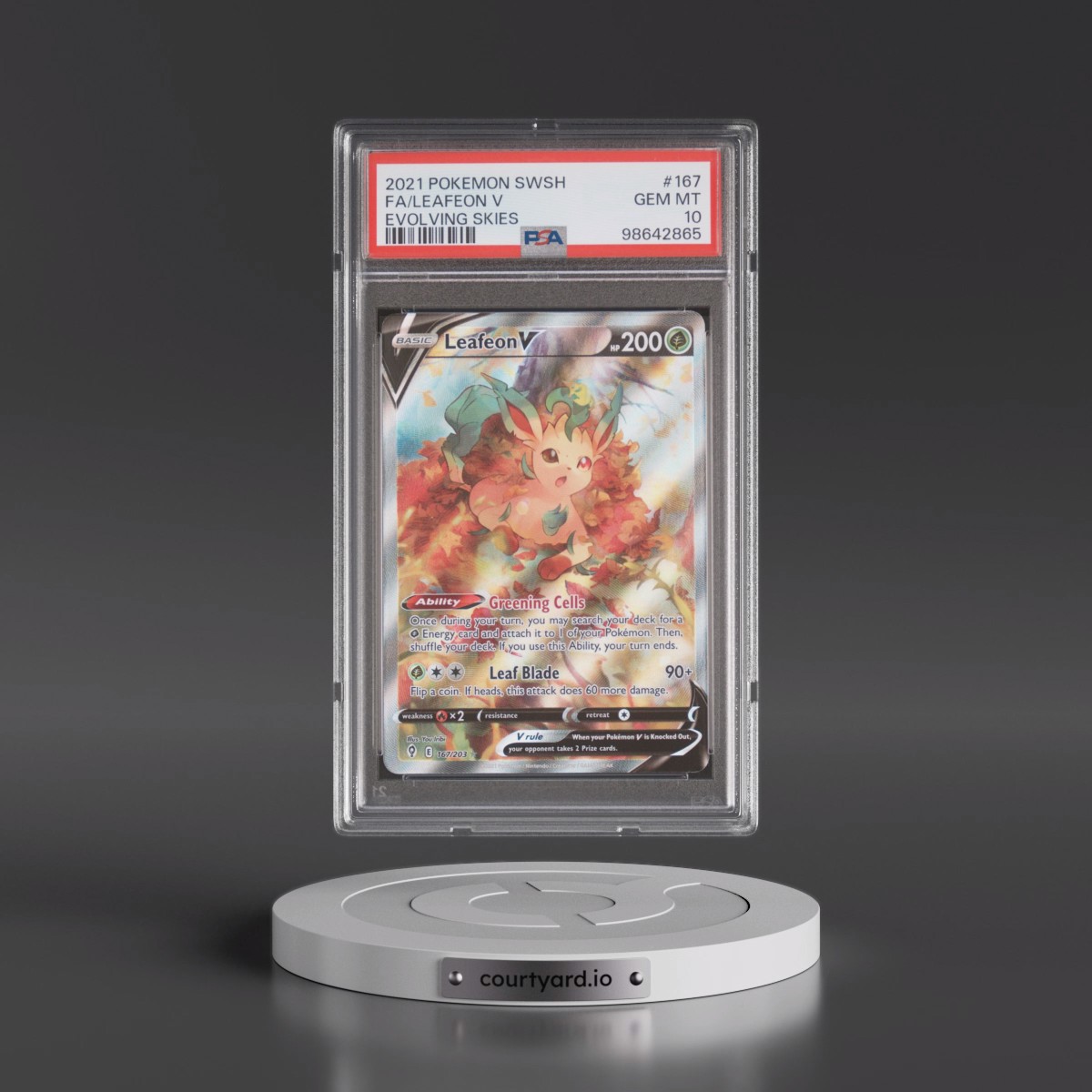 2021 Pokémon Sword & Shield Evolving Skies #167 Leafeon V - Holo Full Art (PSA 10 GEM MINT)