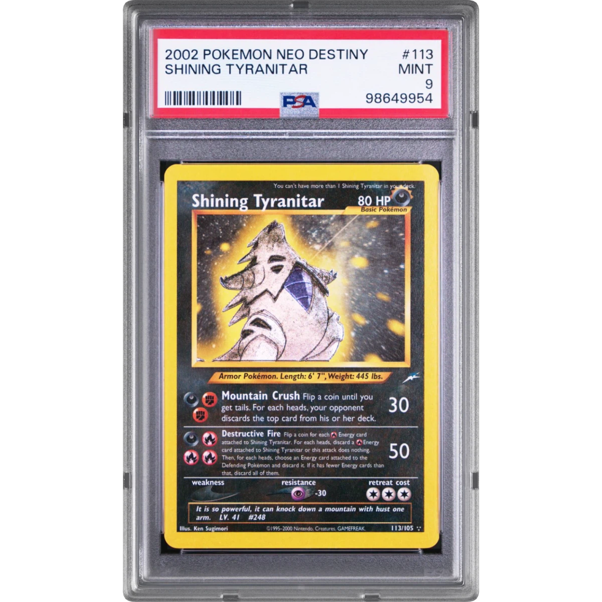 2002 Pokémon Neo Destiny #113 Shining Tyranitar - Holo (PSA 9 MINT)