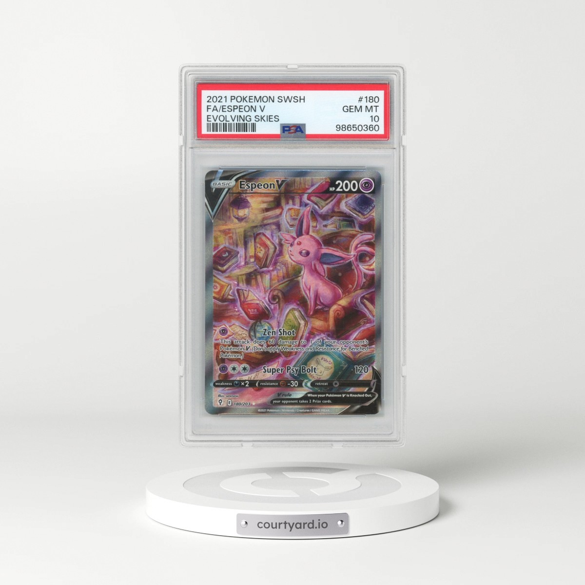 2021 Pokémon Sword & Shield Evolving Skies #180 Espeon V - Holo Full Art (PSA 10 GEM MINT)