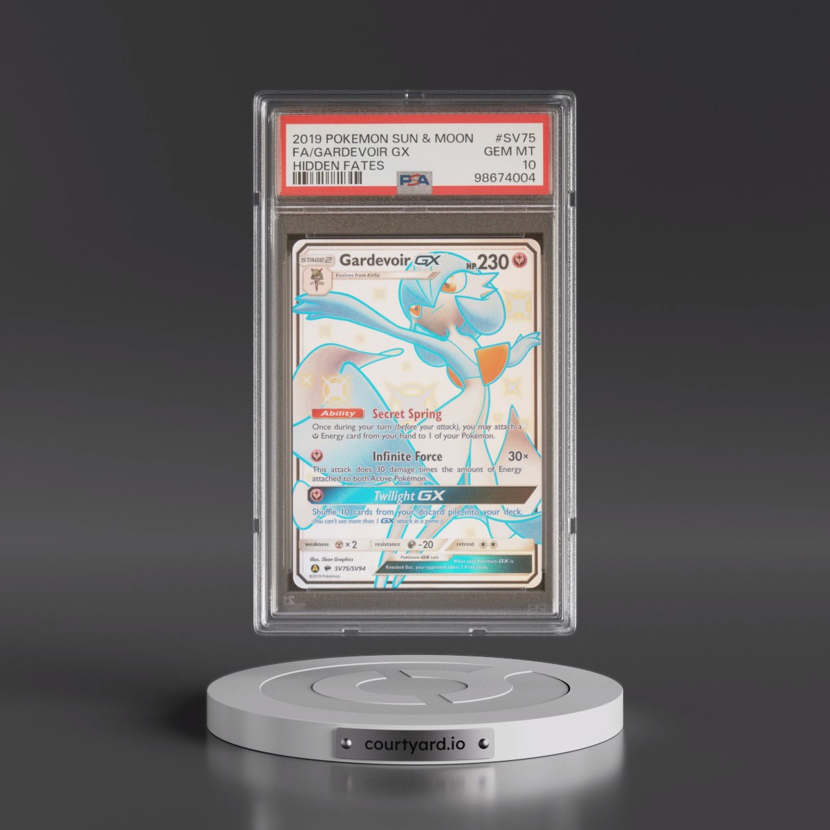 2019 Pokémon Sun & Moon Hidden Fates #SV75 Gardevoir GX - Holo Full Art (PSA 10 GEM MINT)