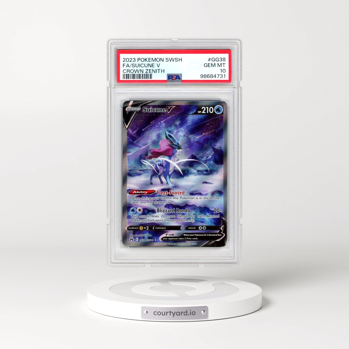 2023 Pokémon Sword and Shield Crown Zenith #GG38 Suicune V - Holo Full Art (PSA 10 GEM MINT)