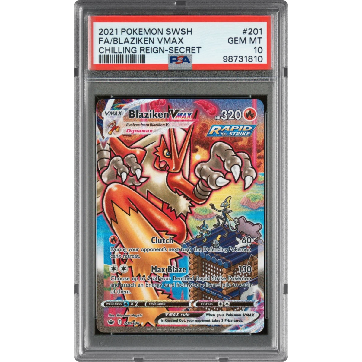 2021 Pokémon Sword & Shield Chilling Reign #201 Blaziken Vmax - Full Art Secret (PSA 10 GEM MINT)