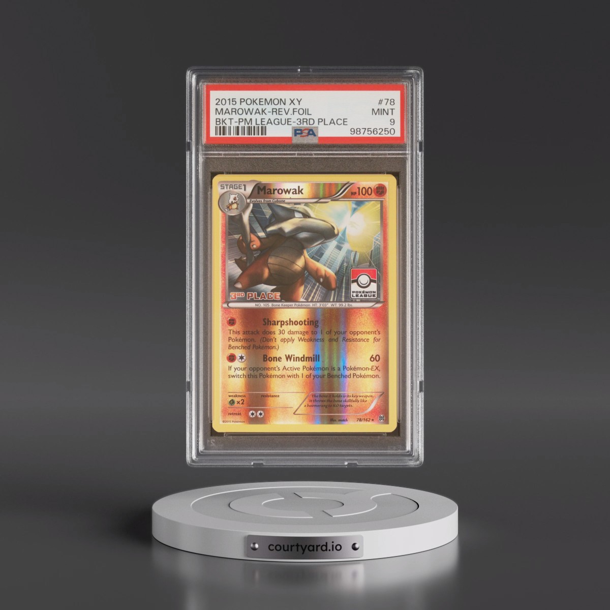 2015 Pokémon XY Breakthrough #78 Marowak - Reverse Foil Pokemon League-3rd Place (PSA 9 MINT)