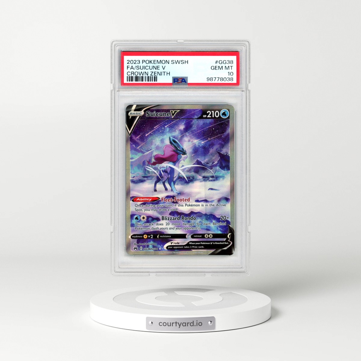 2023 Pokémon Sword and Shield Crown Zenith #GG38 Suicune V - Holo Full Art (PSA 10 GEM MINT)