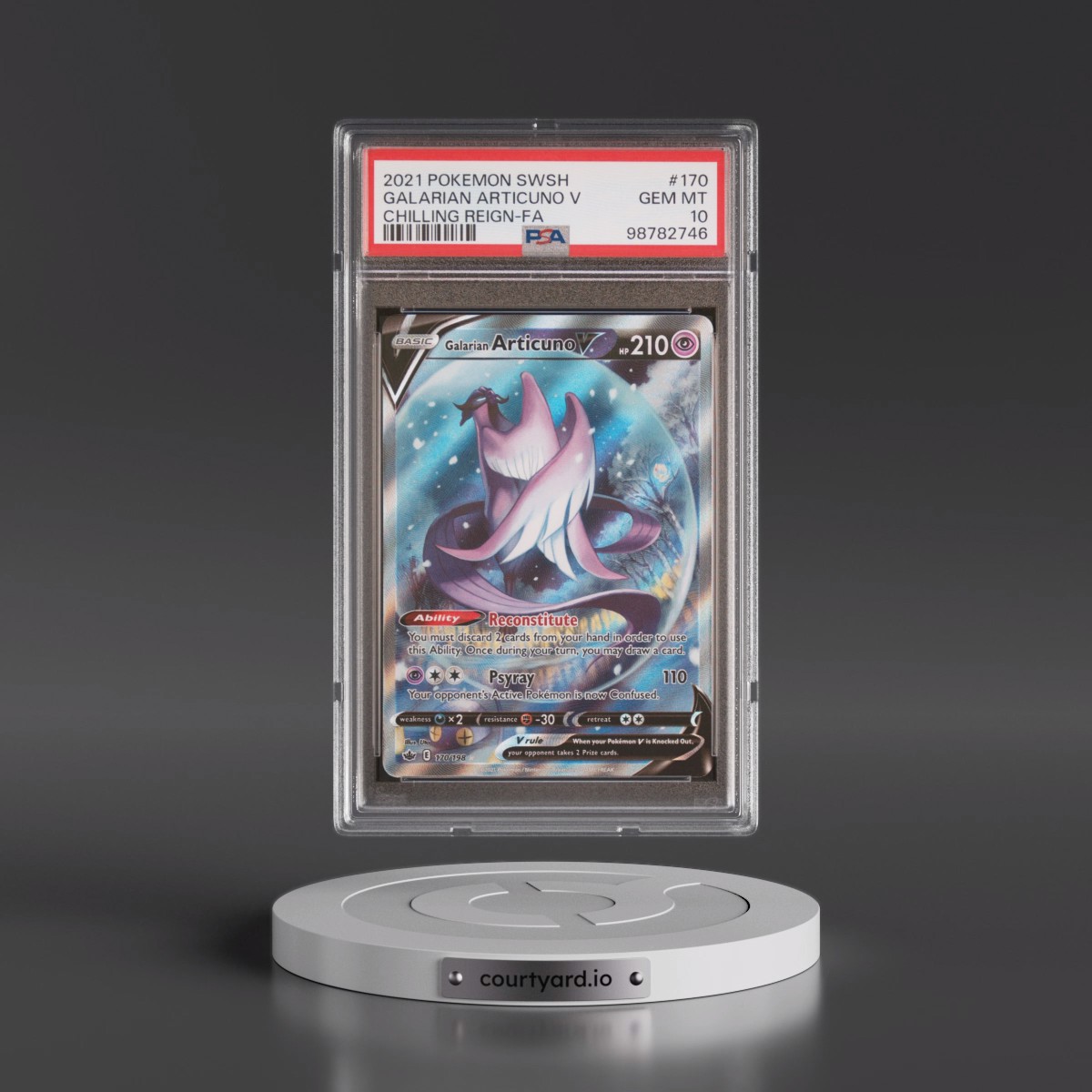 2021 Pokémon Sword & Shield Chilling Reign #170 Galarian Articuno V - Holo Full Art (PSA 10 GEM MINT)