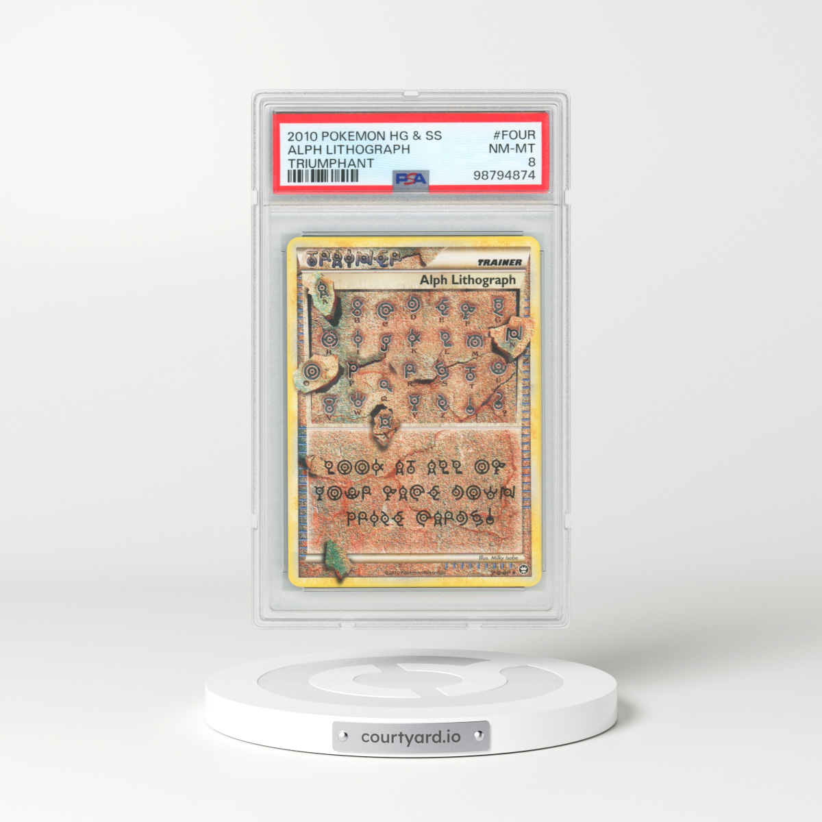 2010 Pokémon Heartgold & Soulsilver Triumphant #FOUR Alph Lithograph (PSA 8 NM-MT)