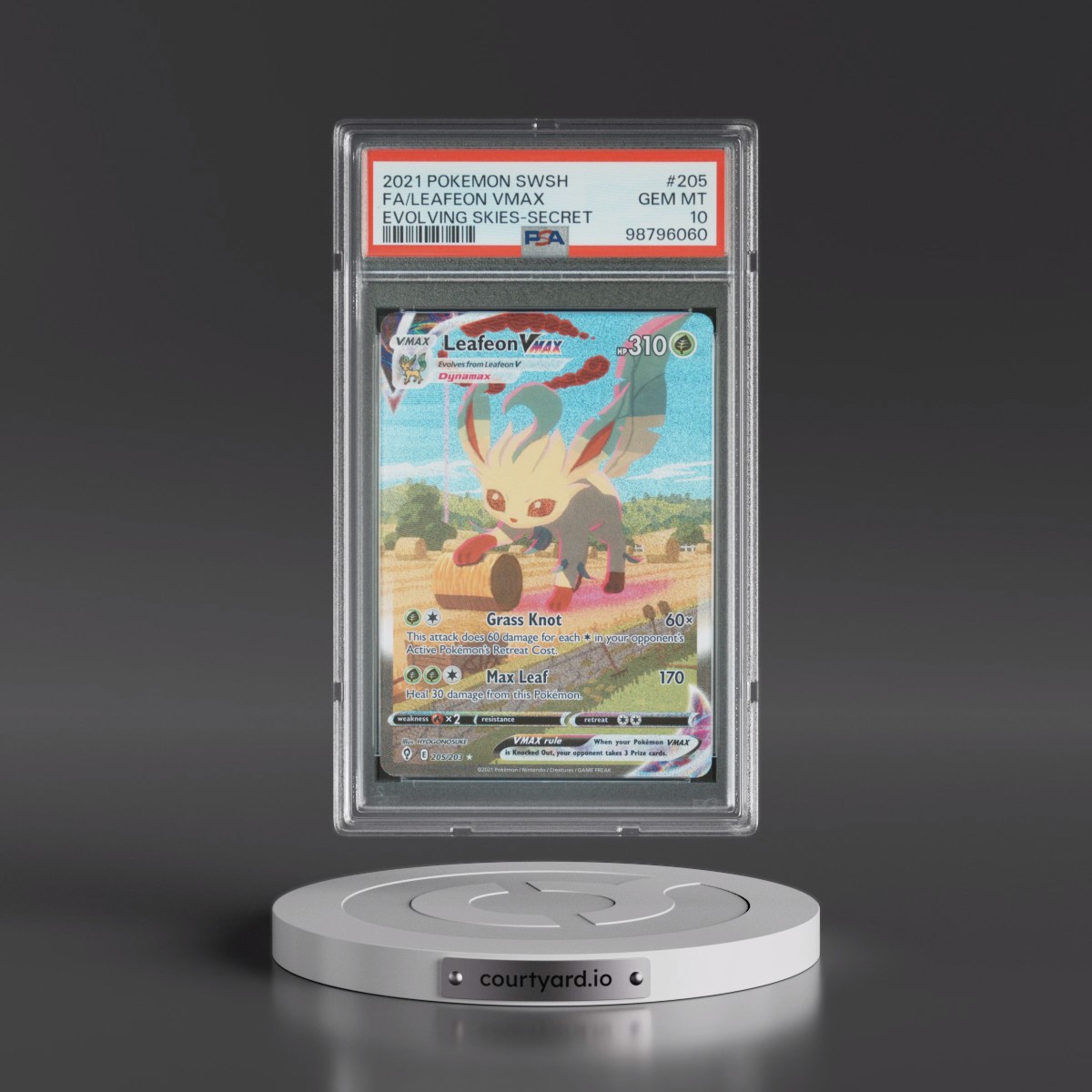 2021 Pokémon Sword & Shield Evolving Skies #205 Leafeon Vmax - Full Art Secret (PSA 10 GEM MINT)